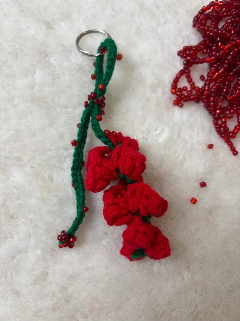 Handmade Red petal Crochet Flower Keychain